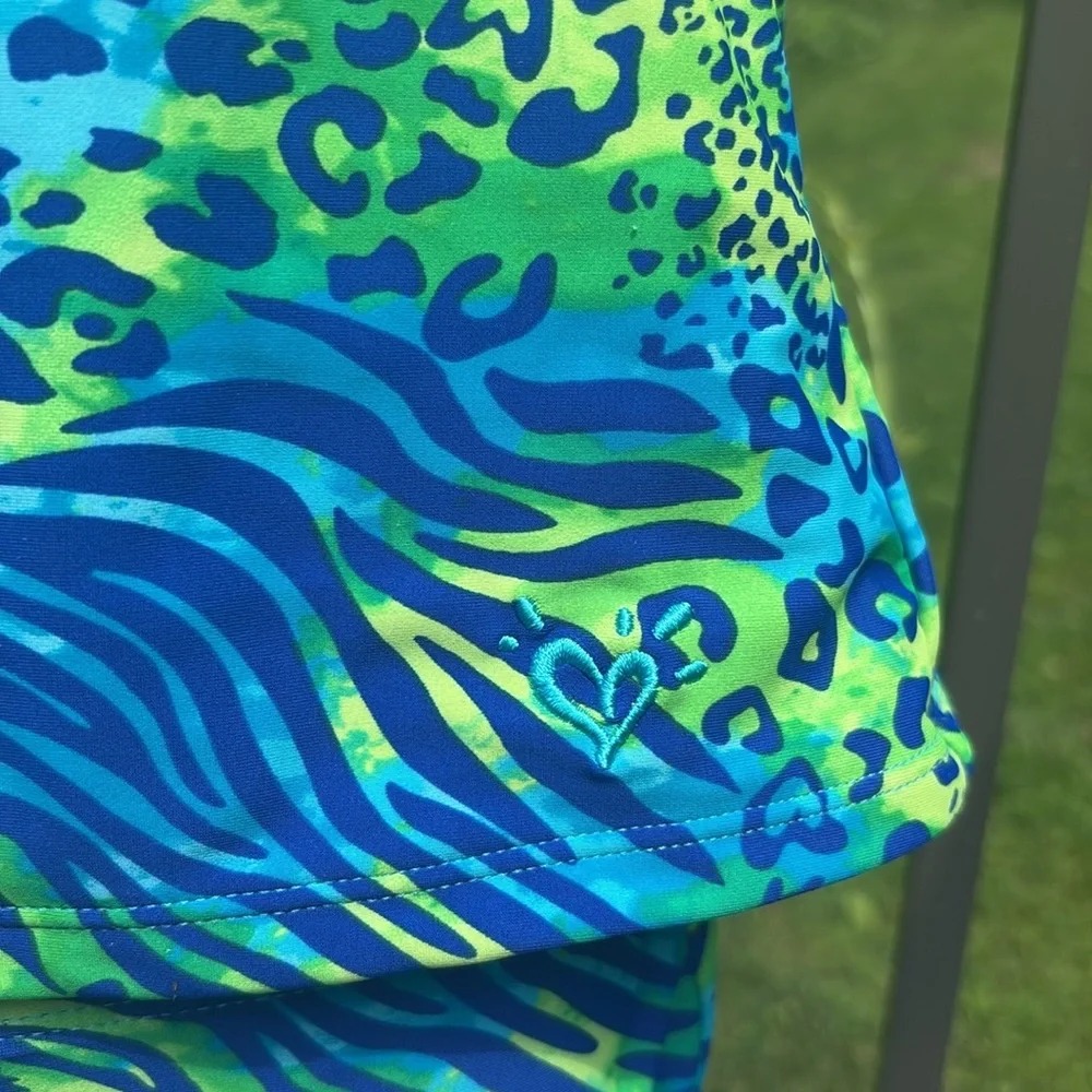 Justice Blue and Green Two Piece Swimsuit with Halter Neck Size 12